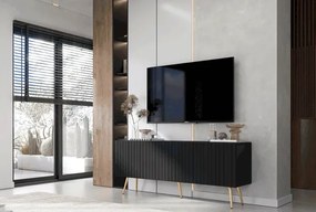 Czarna lamelowa szafka pod TV na złotych nóżkach - Filo 14X