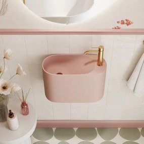 Umywalka z kamienia syntetycznego nablatowa / wisząca owalna różowa 45 x 22 cm OVELA Pink : Typ montażu - podwieszana