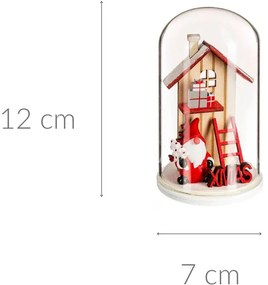 Kopuła szklana z drewnianym domkiem świątecznym, 12 cm