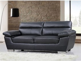 3-osobowa sofa "Dallas" z czarnej skóry z zagłówkami i siedziskiem z odtworzonej skóry