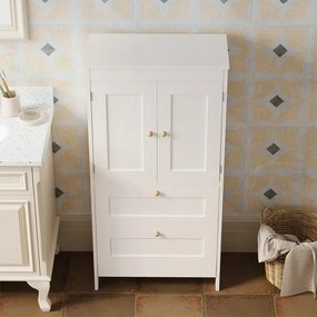 Regał łazienkowy / szafka wolnostojąca – biała – 120 cm – 2 szuflady + drzwiczki – styl loft