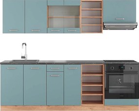 Zabudowa kuchenna niebiesko-szary/złoty dąb 240x60x81.6 r-line