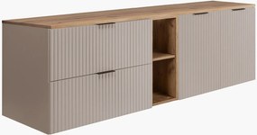 Zestaw łazienkowy: szafka z szufladami, szafka z drzwiami i regał 57×46×180 cm, kolor: Dąb Craft / Kaszmir, uchwyt czarny