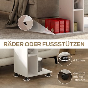 HOMCOM Stolik pomocniczy, wózek serwisowy w kształcie litery C, 4 kółka, 3 komory, 40 x 30 x 69 cm, Biały