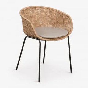 Krzesło Ogrodowe Z Podłokietnikami Z Syntetycznego Rattanu I Stali New Tulua Czarna & Beżowo-szary - Sklum