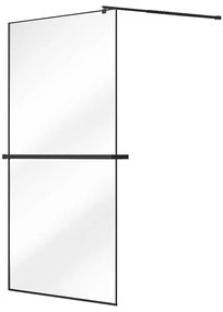 Ścianka prysznicowa do kabiny walk-in z wieszakiem na ręczniki i półeczką - 120 x 200 cm - Czarny mat - BONPERO