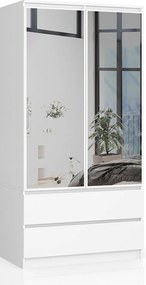 Szafa AKORD S90 Biała 90 cm z lustrem 2 drzwi 2 szuflady kolor Biały mat 4 półki 90x51x180 cm