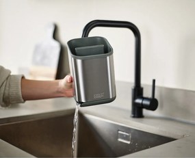 Ociekacz na sztućce ze stali nierdzewnej w kolorze srebra z połyskiem 11x11,5 cm Duo Steel – Joseph Joseph