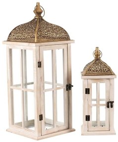 Zestaw latarni drewnianych Złoty dach 2 szt., naturalny