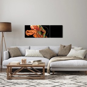 Obraz kameleona na gałęzi (z zegarem) (90x30 cm)