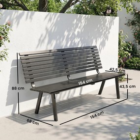 Outsunny Ławka ogrodowa 3-osobowa, odporna na warunki atmosferyczne, metalowa, z szerokim siedziskiem, lamelowy design, nośność 240 kg, 154 x 68 x 88 cm | Aosom PL