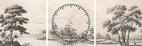 Obraz - Rysunek krajobrazu w stylu vintage (z zegarem) (90x30 cm)