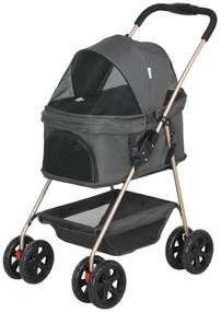 PawHut 3 w 1 Składany Wózek dla Zwierząt Domowych z 4 Kołami i Zdejmowaną Torbą dla Psów i Kotów, Szary