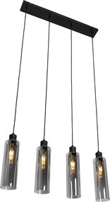 Nowoczesna lampa wisząca czarna z przydymionym szkłem 4-punktowa - Stavelot