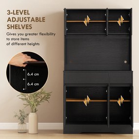 HOMCOM Szafka kuchenna z blatem, 6 drzwi, wysoka szafka z półkami, czarna | Aosom PL