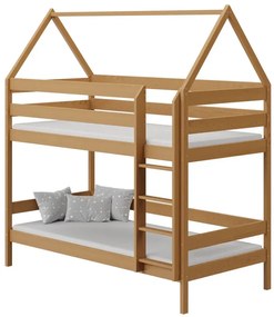 Piętrowe łóżko dziecięce domek plus materace, olcha - Delisa 3X 200x90 cm