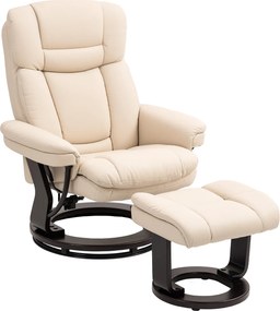 HOMCOM Fotel Relaksacyjny z Podnóżkiem, Regulowany Fotel, Pokrycie z Skóry Syntetycznej, Fotel z Odchylanym Oparciem, Kremowy