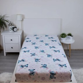 Białe bawełniane prześcieradło dziecięce z gumką jednoosobowe 90x200 cm Lilo and Stitch "Ohana White" – Jerry Fabrics