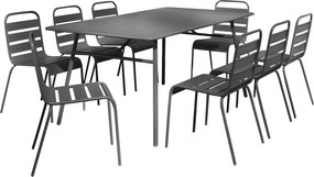 Zestaw mebli jadalnianych ogrodowych z metalu - stół o dł. 200 cm i 8 sztaplowanych krzeseł - antracytowy  - MIRMANDE marki MYLIA