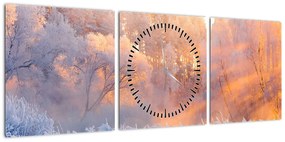 Obraz - Mroźny świt (z zegarem) (90x30 cm)