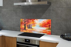 Szklany Panel Jesienne Liście na Drzewie