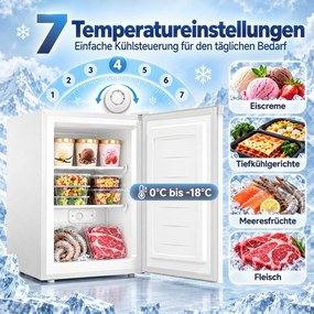 HOMCOM Mini-zamrażarka 85 l, kompaktowa zamrażarka stojąca z wymiennym zawiasem drzwi i regulacją temperatury, Biały | Aosom PL