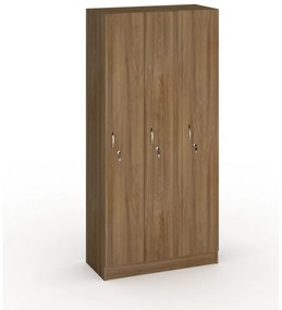 Drewniana szafka ubraniowa S5, 3-drzwiowa, 1900 x 900 x 420 mm, zamek cylindryczny, orzech