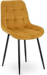 Krzesło Tapicerowane do Jadalni CHRIS Musztardowe Welurowe Nowoczesne