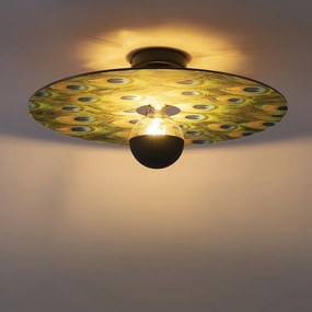 Lampa sufitowa czarna z płaskim kloszem w stylu pawia 45 cm - Combi