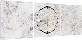 Obraz białej mandali (z zegarem) (90x30 cm)