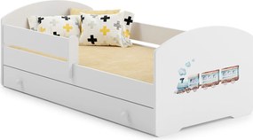 Łóżko dziecięce pojedyncze 160x80 cm białe LUK z szufladą, barierką zabezpieczającą, stelażem i materacem w zestawie