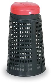 Plastikowy kosz na worki na odpady 120 l, czarny, czerwone wieko