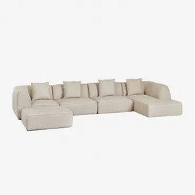 Sofa Modułowa 4-częściowa Prawa Z Leżanką I Tapicerowanym Pufem Cardea Tkanina Bouclé W Kolorze Kremowo-beżowym - Sklum