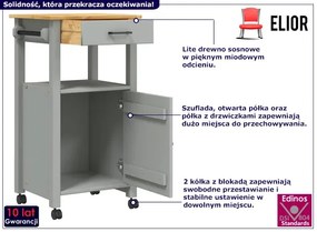 Klasyczny szary wózek kuchenny z szufladą - Remmir 6X