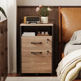 Szafka na kółkach kontenerek na dokumenty z szufladami zamykana jasny brąz