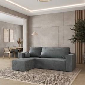 Masseno Narożnik RAVELO z funkcją spania i pojemnikiem na pościel Narozniki L, Rozkładana sofa - Szary, MONOLITH 85