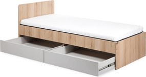 Łóżko młodzieżowe z szufladami Dalia 204x94, kolor buk/popiel