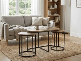 Stolik kawowy TWIXE z pomocniczymi stolikami 75x40 cm, czarny/dekor dąb artisan