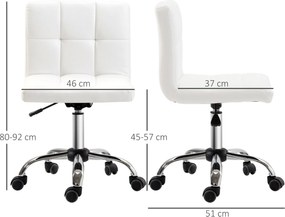 HOMCOM Krzesło Biurowe, Fotel Obrotowy, Skóra Ekologiczna, Konstrukcja ze Stali, 5 Kół, Wyściełane, Białe