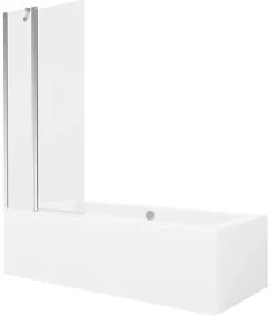 Mexen Cube wanna prostokątna 170 x 80 cm z obudową i parawanem 1-skrzydłowym 80 cm, transparent, chrom - 550517080X9408110100