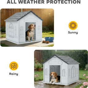 PawHut Buda dla psa z dachem dwuspadowym, odporna na warunki atmosferyczne, z tworzywa sztucznego, 65 x 75,7 x 63 cm, Szary