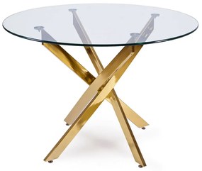Okrągły szklany stół na złotej podstawie glamour - Amira