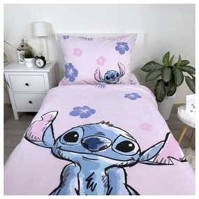Jasnoróżowa bawełniana pościel dziecięca jednoosobowa 140x200 cm Lilo &amp; Stitch "Pink" – Jerry Fabrics