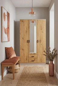 Trzydrzwiowa szafa z lustrem kaszmir + dąb artisan N4-F39