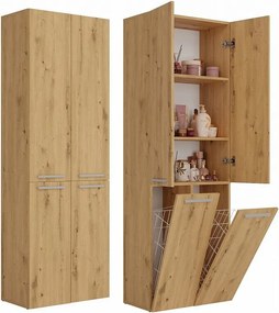 Słupek łazienkowy NEL 2K DD | Dąb Artisan | 60x30x174 cm | Regał, Półki