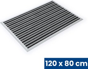 Aluminiowa mata czyszcząca ze szczotkami, wkładem dywanowym i listwą najazdową, 120 x 80 cm, czarna