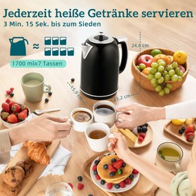 HOMCOM Zestaw czajnik i toster, wyświetlacz LED, 1,7 l, 2200 W, retro design, funkcja pamięci, czarny