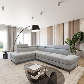 Masseno Narożnik AVISE z funkcją spania i pojemnikiem na pościel Narozniki L, Rozkładana sofa - Jasnoszary, MATT VELVET 83