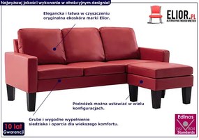3-osobowa sofa z ekoskóry z podnóżkiem winna czerwień - Lencor 4Q