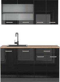 Pojedyncza kuchnia czarny/antracyt o wysokim połysku 140x60x81.6 r-line